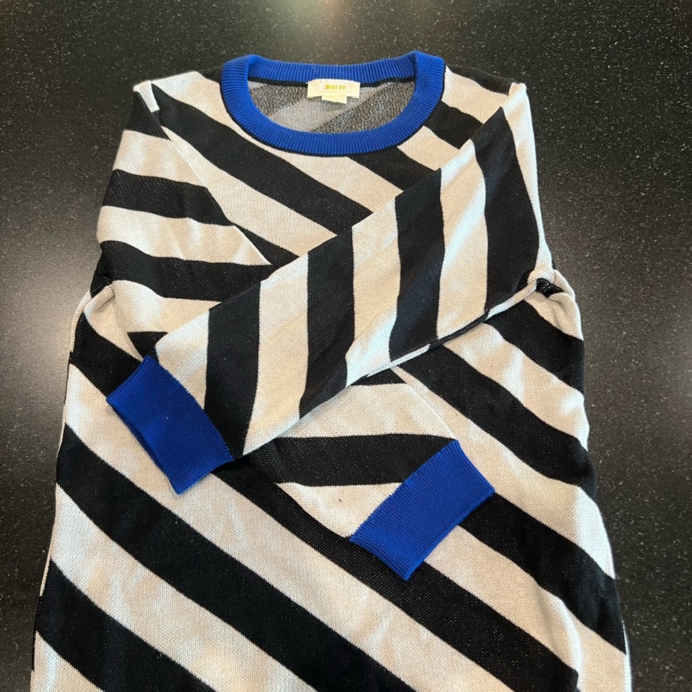 Anthropologie Maeve Black and White Knit with Blue Trim